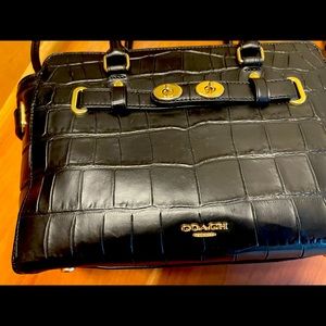 Coach Swagger 27 Croc- Embossed Leather Carryall Black Satchal